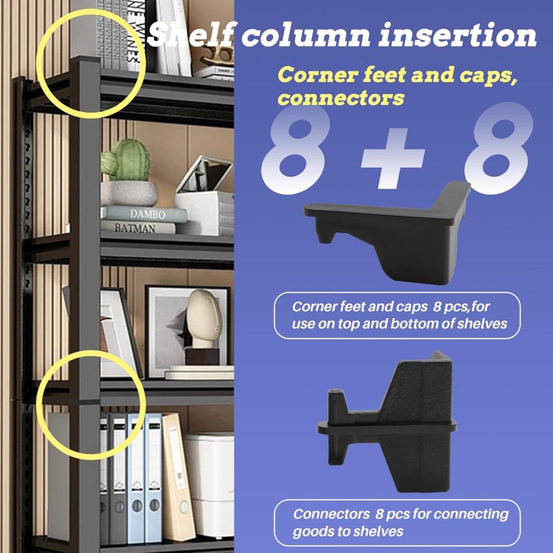 Terixe 16 Pcs Post Inserts Connectors for Whalen and Costco 5 Shelf Heavy Duty Shelving Unit - PP Plastic, Injection Molded, Sturdy Support - Black, Includes 8 Post Corner Connectors and 8 Post Caps - Image 2